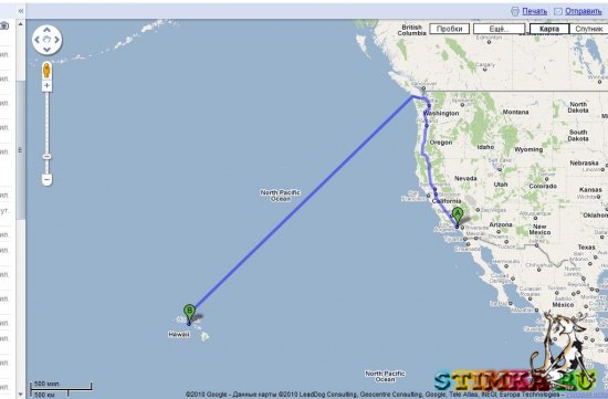 Как добраться из Лос анжелеса до Гонолулу, или Google map